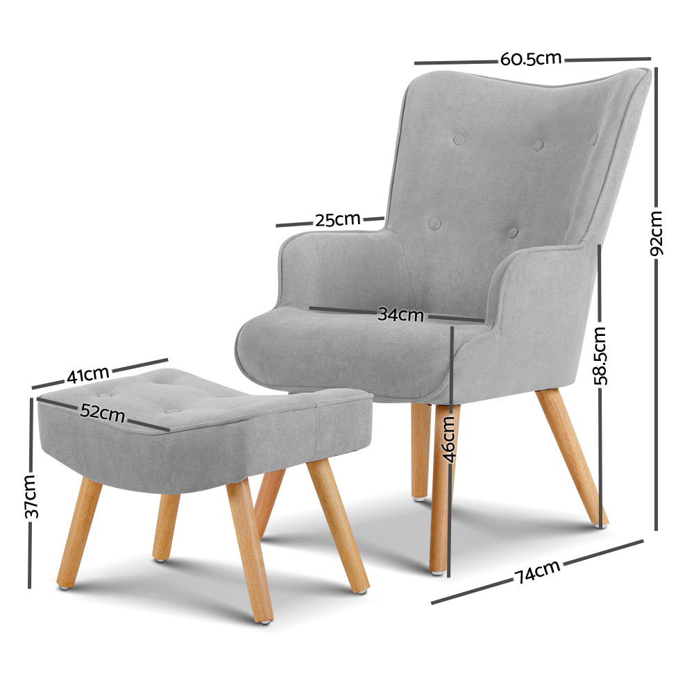 Artiss Armchair and Ottoman - Light Grey