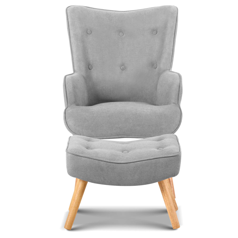 Artiss Armchair and Ottoman - Light Grey