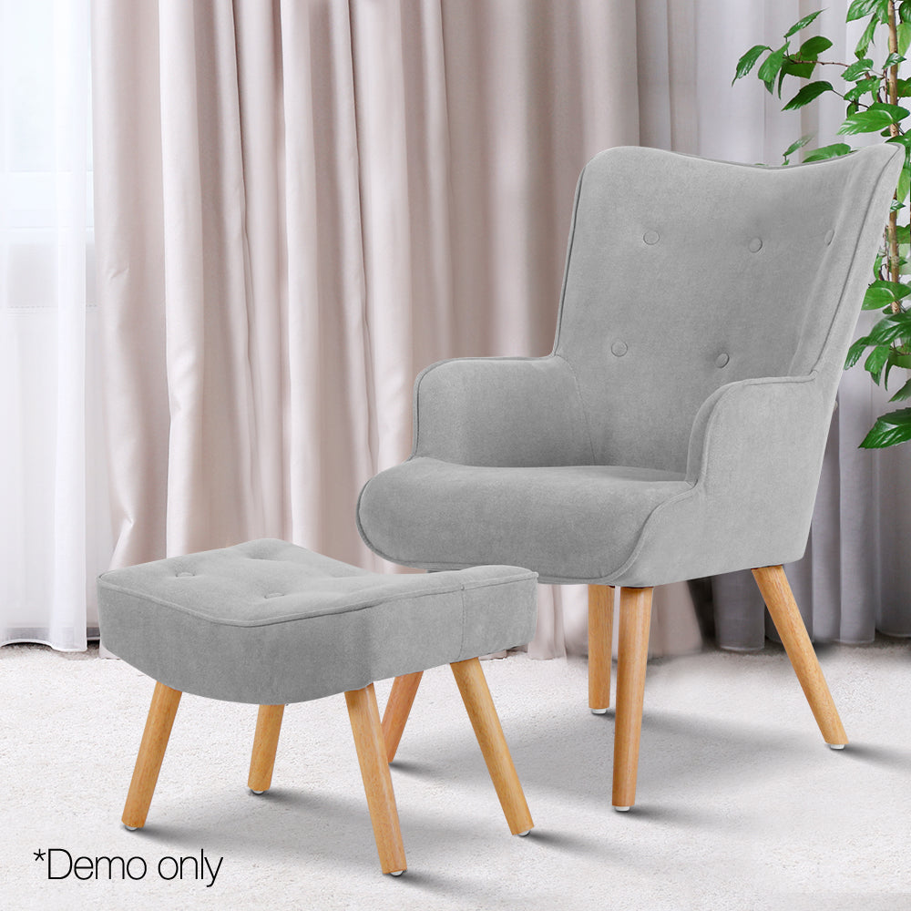 Artiss Armchair and Ottoman - Light Grey