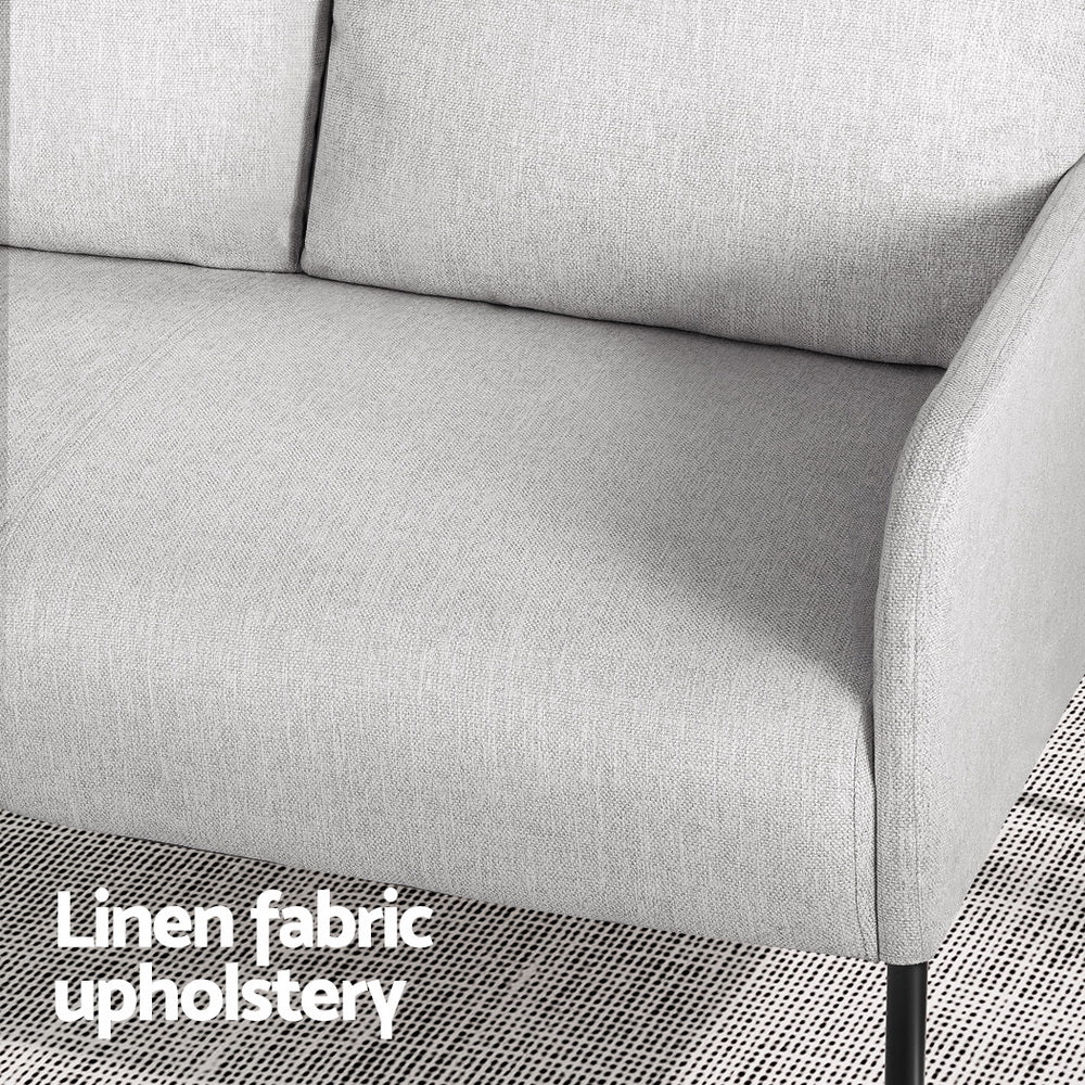 Artiss Armchair 2-Seater Sofa Accent Chair Loveseat Grey Linen Fabric Metal Leg