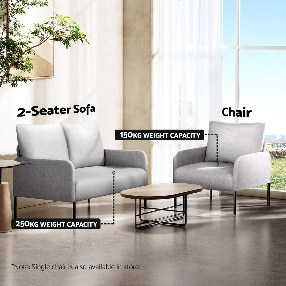 Artiss Armchair 2-Seater Sofa Accent Chair Loveseat Grey Linen Fabric Metal Leg
