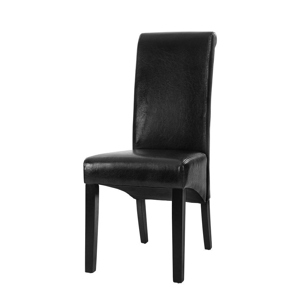 Artiss 2x Dining Chairs French Provincial Kitchen Cafe PU Leather Padded High Back Pine Wood Black