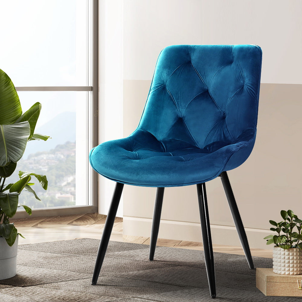 Artiss Dining Chairs Set of 2 Velvet Diamond Tufted Blue
