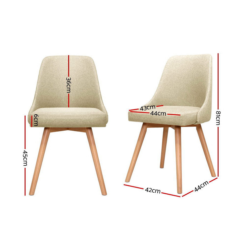 Artiss Set of 2 Replica Dining Chairs Beech Wooden Timber Chair Kitchen Fabric Beige