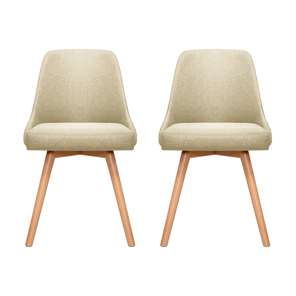 Artiss Set of 2 Replica Dining Chairs Beech Wooden Timber Chair Kitchen Fabric Beige