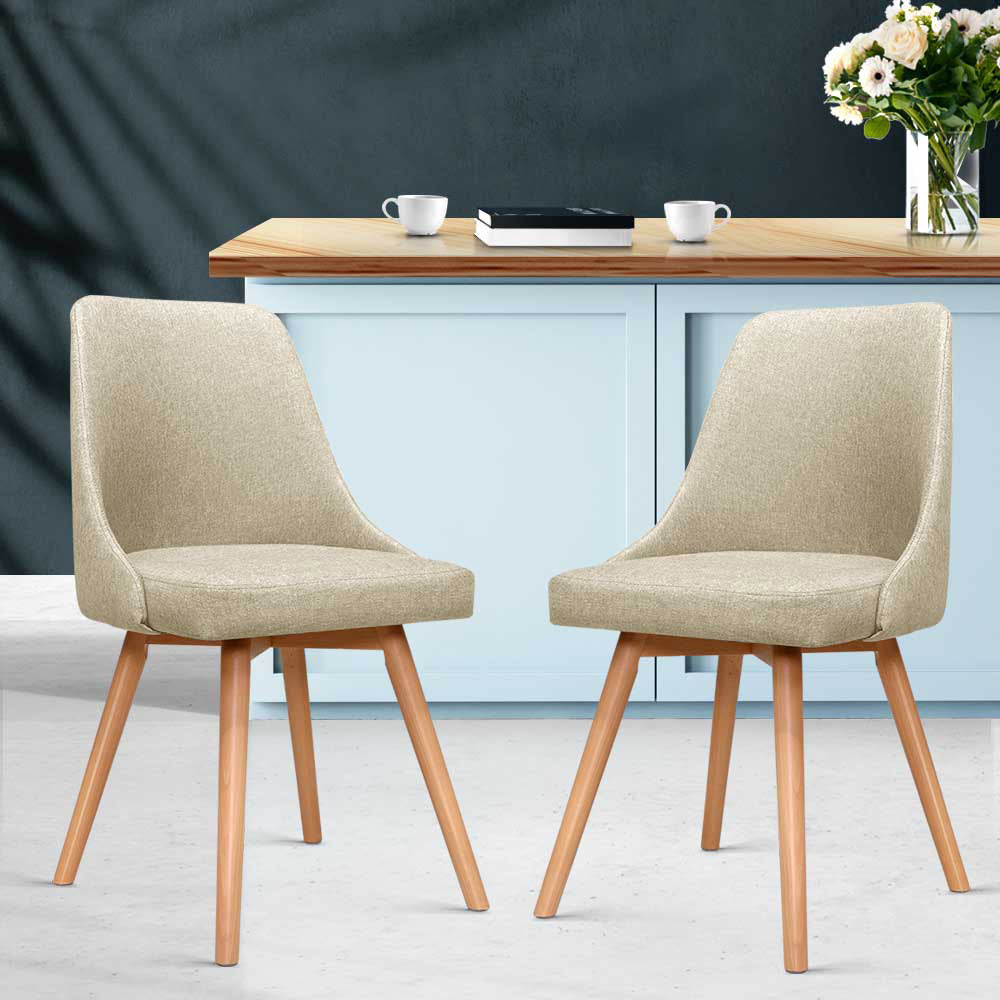 Artiss Set of 2 Replica Dining Chairs Beech Wooden Timber Chair Kitchen Fabric Beige