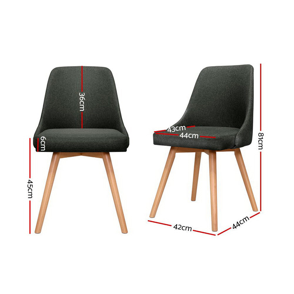 Artiss Set of 2 Replica Dining Chairs Beech Wooden Chair Cafe Kitchen Fabric Charcoal