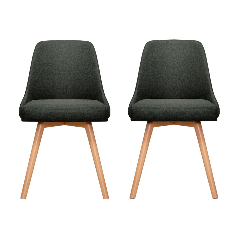 Artiss Set of 2 Replica Dining Chairs Beech Wooden Chair Cafe Kitchen Fabric Charcoal