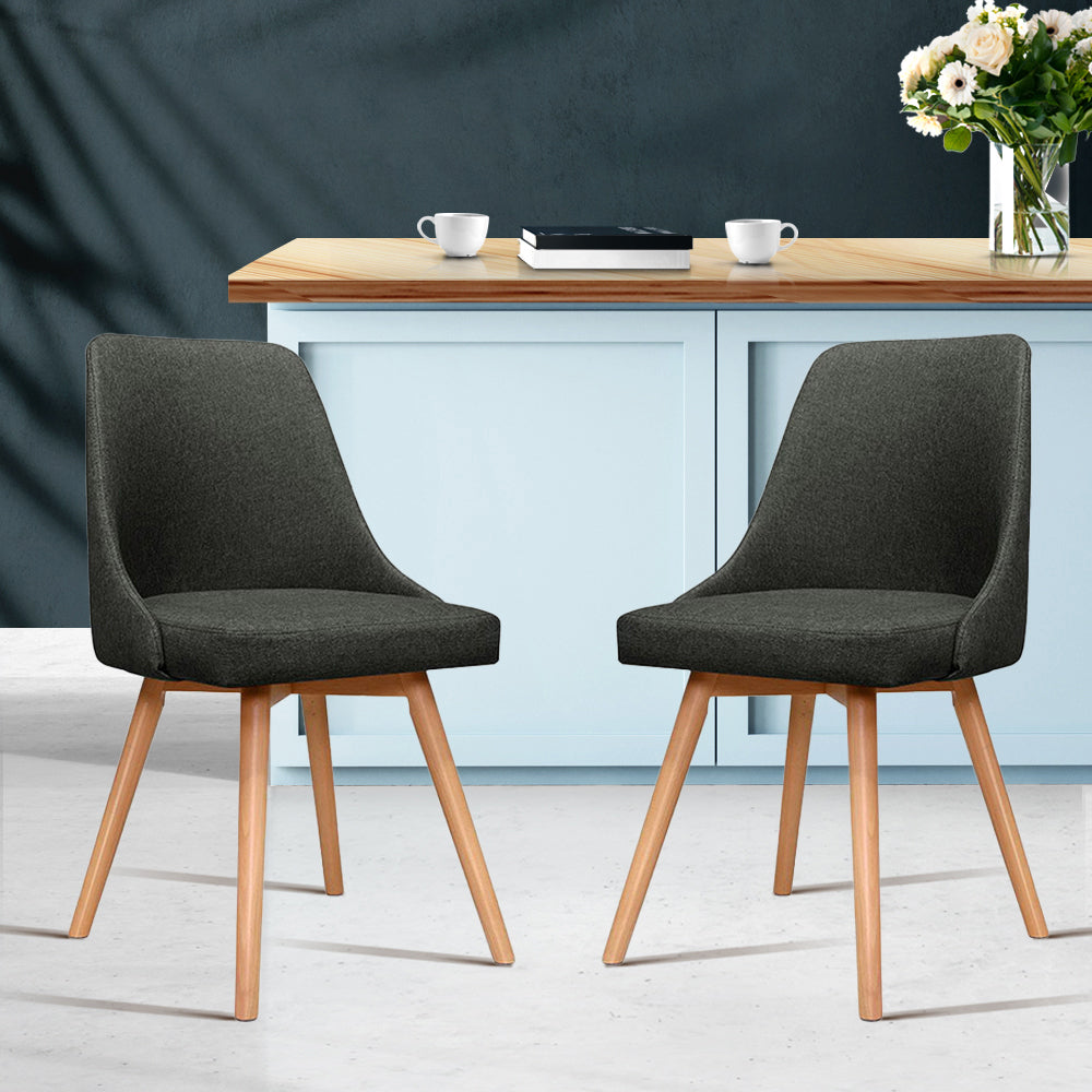 Artiss Set of 2 Replica Dining Chairs Beech Wooden Chair Cafe Kitchen Fabric Charcoal