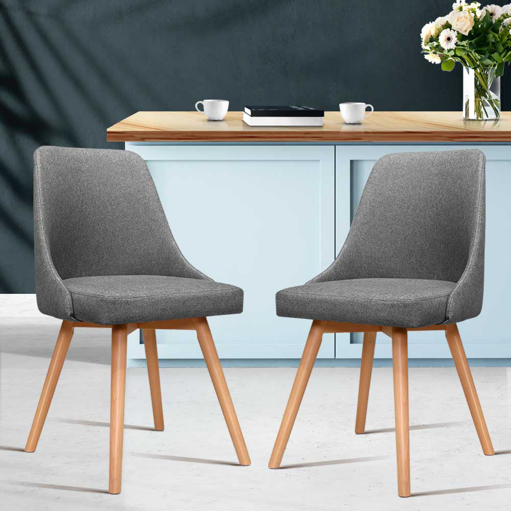 Artiss Set of 2 Replica Dining Chairs Beech Wooden Timber Chair Kitchen Fabric Grey