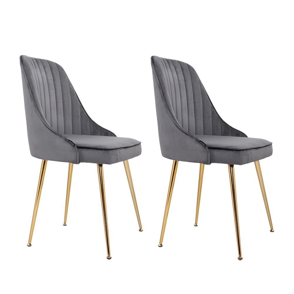 Artiss Set of 2 Dining Chairs Retro Chair Cafe Kitchen Modern Iron Legs Velvet Grey