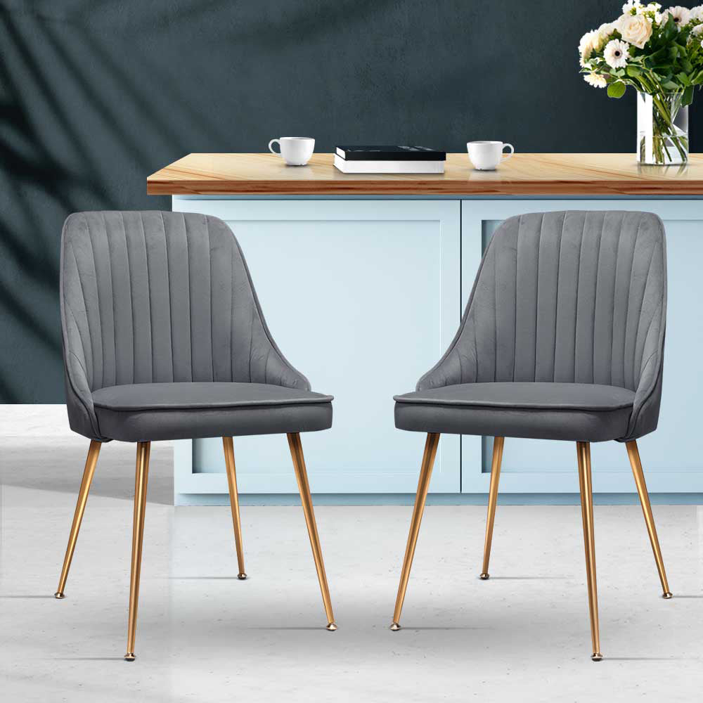 Artiss Set of 2 Dining Chairs Retro Chair Cafe Kitchen Modern Iron Legs Velvet Grey