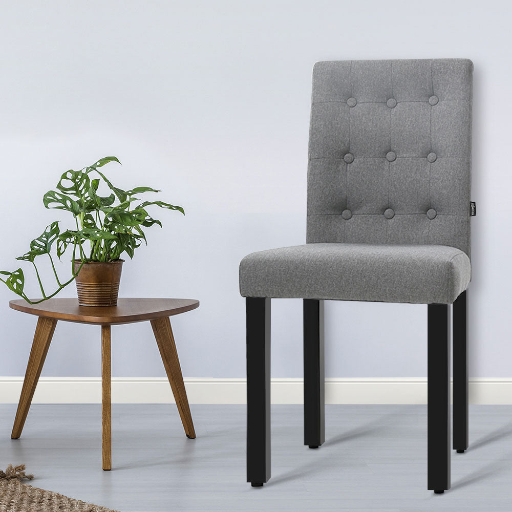 Artiss x2 DONA Dining Chair Fabric Foam Padded High Back Wooden Kitchen Grey