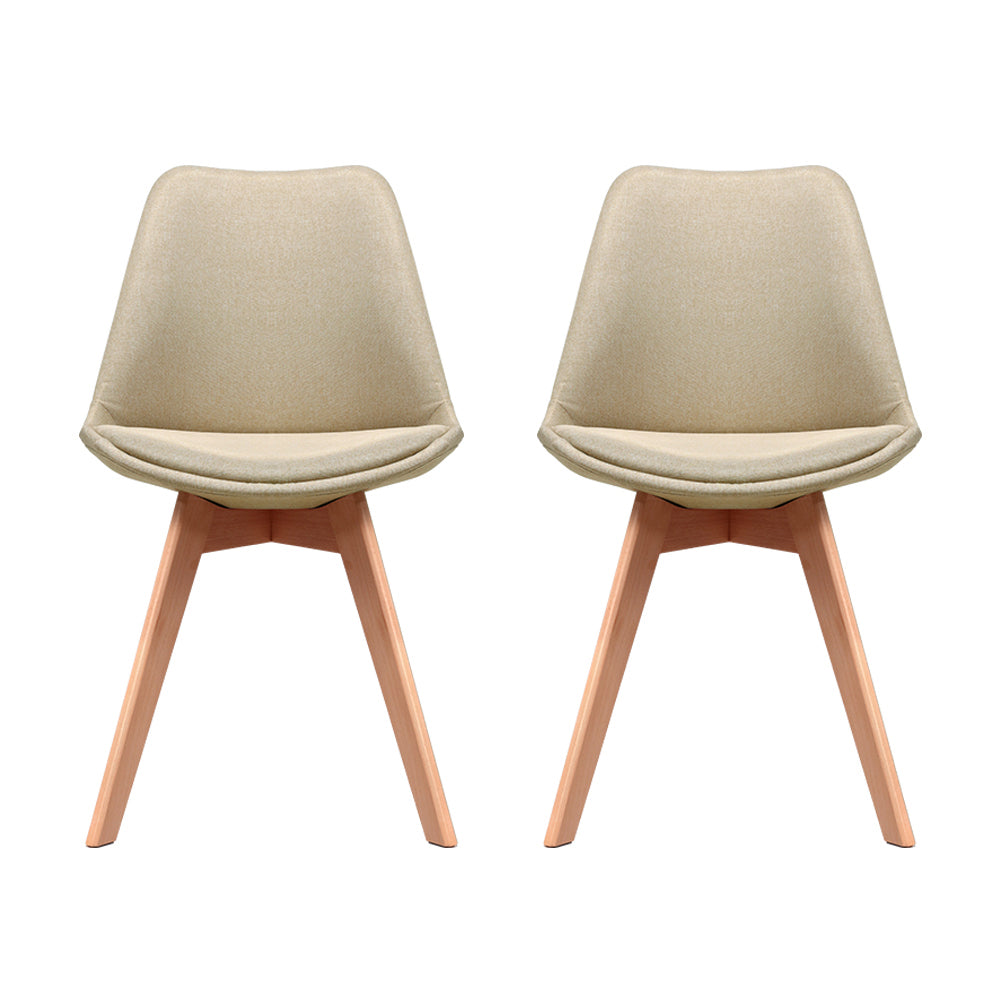 Artiss Set of 2 DSW Dining Chairs Retro Replica Kitchen Chair Cafe Beige Fabric