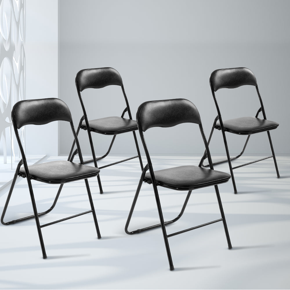 Artiss 4x Portable Vinyl Folding Chair Padded Seat Steel Frame Black 4 Pack