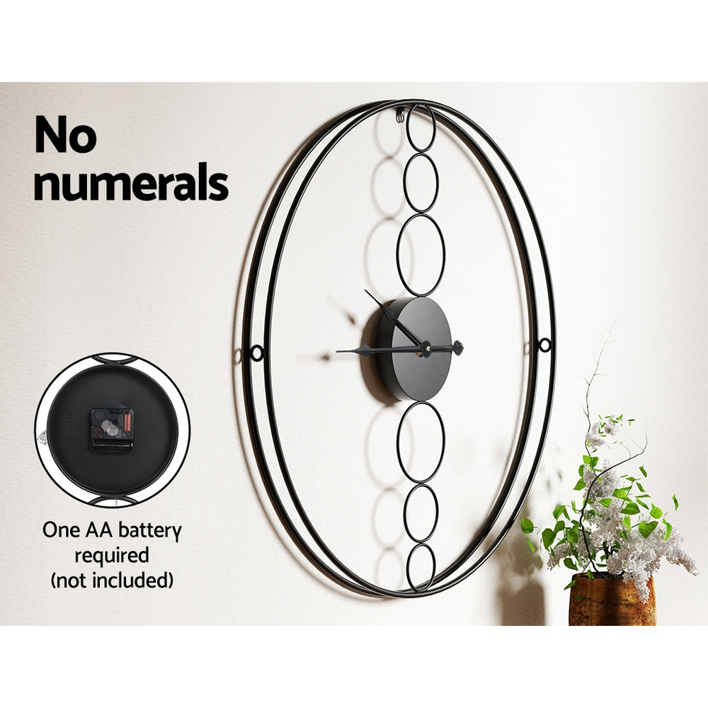 Artiss 75CM Wall Clock No Numeral Large Round Metal Luxury Home Decor Black