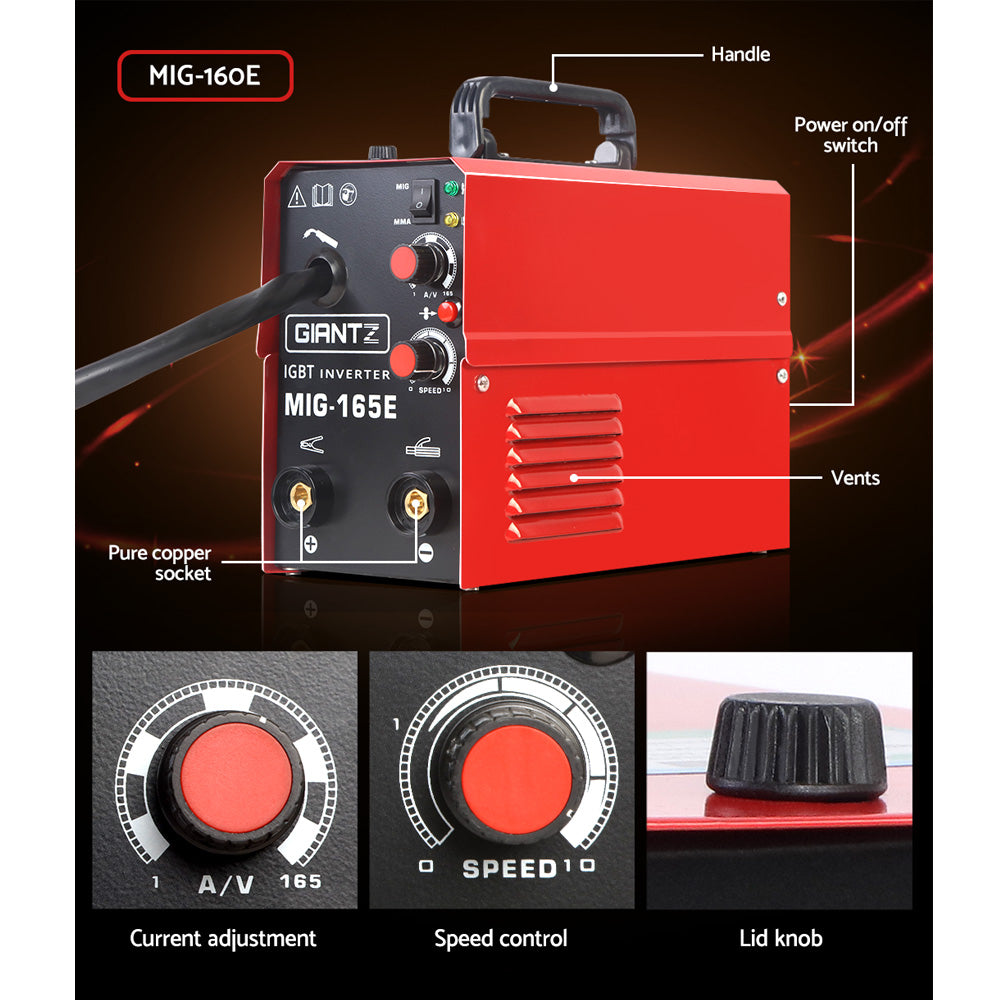 GIANTZ DC Inverter Welder MIG MAG MMA ARC Welding Machine Gasless Portable 165A