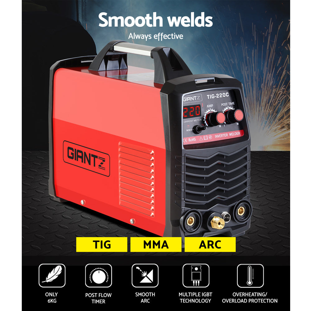 GIANTZ TIG Inverter Welder Portable MMA ARC Stick DC Gas Welding Machine 220Amp