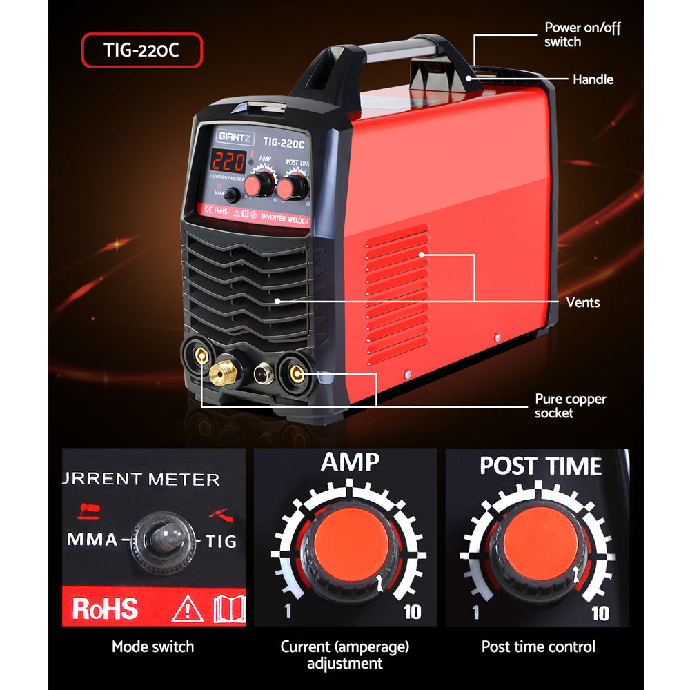 GIANTZ TIG Inverter Welder Portable MMA ARC Stick DC Gas Welding Machine 220Amp