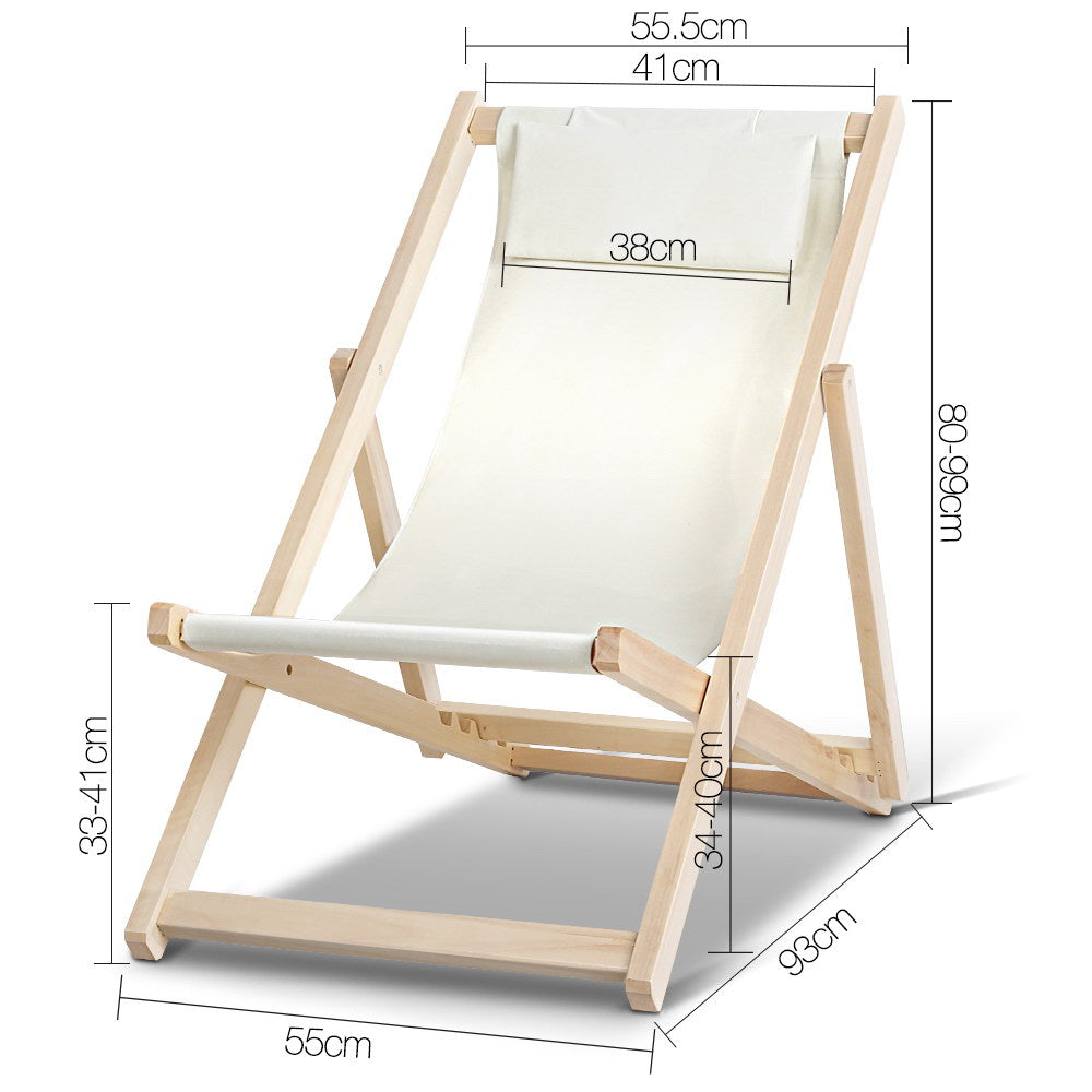 Gardeon Outdoor Chairs Sun Lounge Deck Beach Chair Folding Wooden Patio Furniture Beige