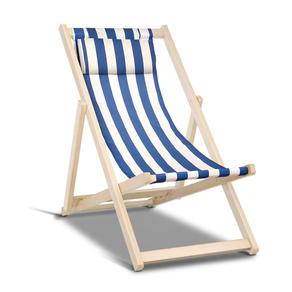 Artiss Fodable Beach Sling Chair - Blue & White