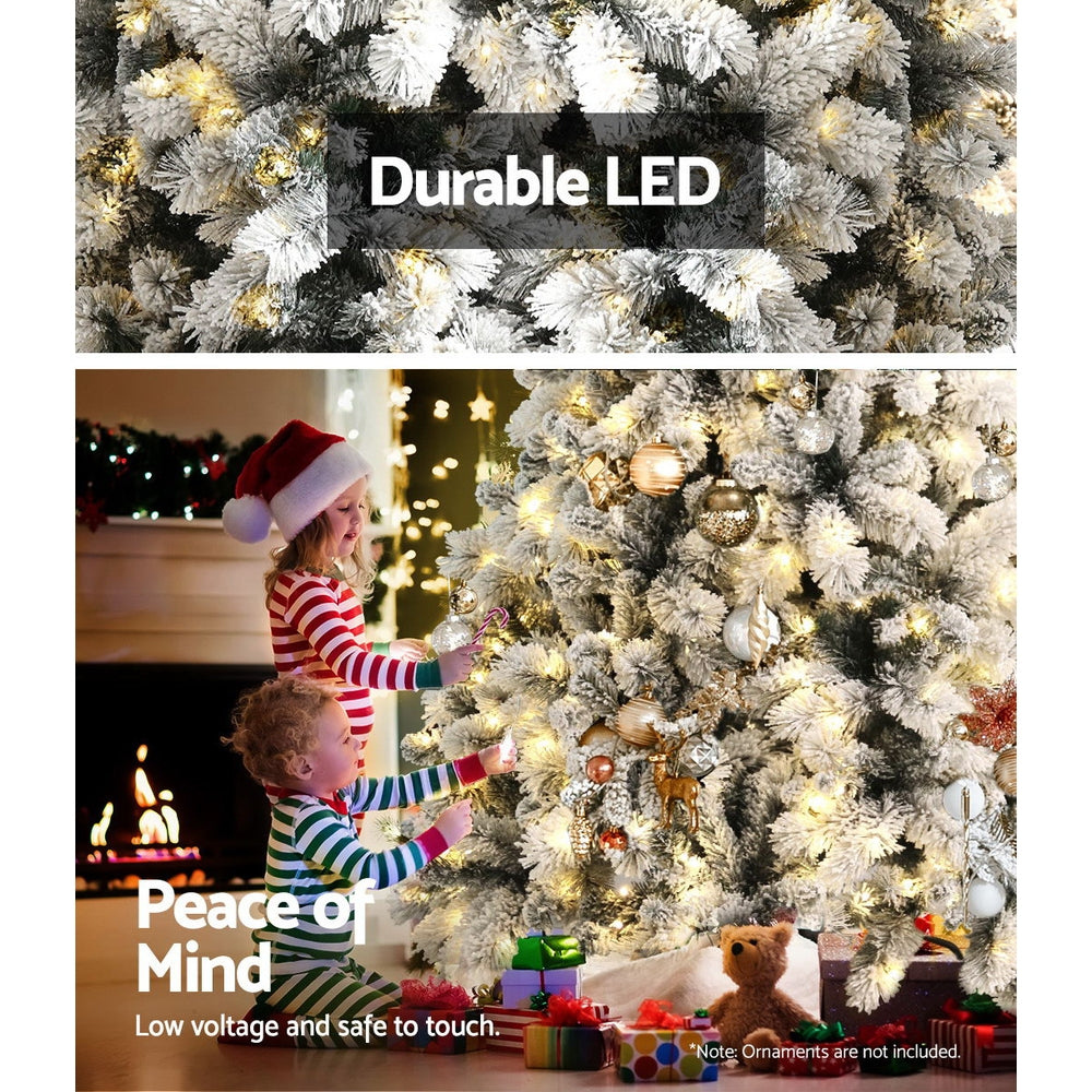 Jingle Jollys Snowy Christmas Tree 2.1M 7FT LED Lights Xmas Decorations Warm White