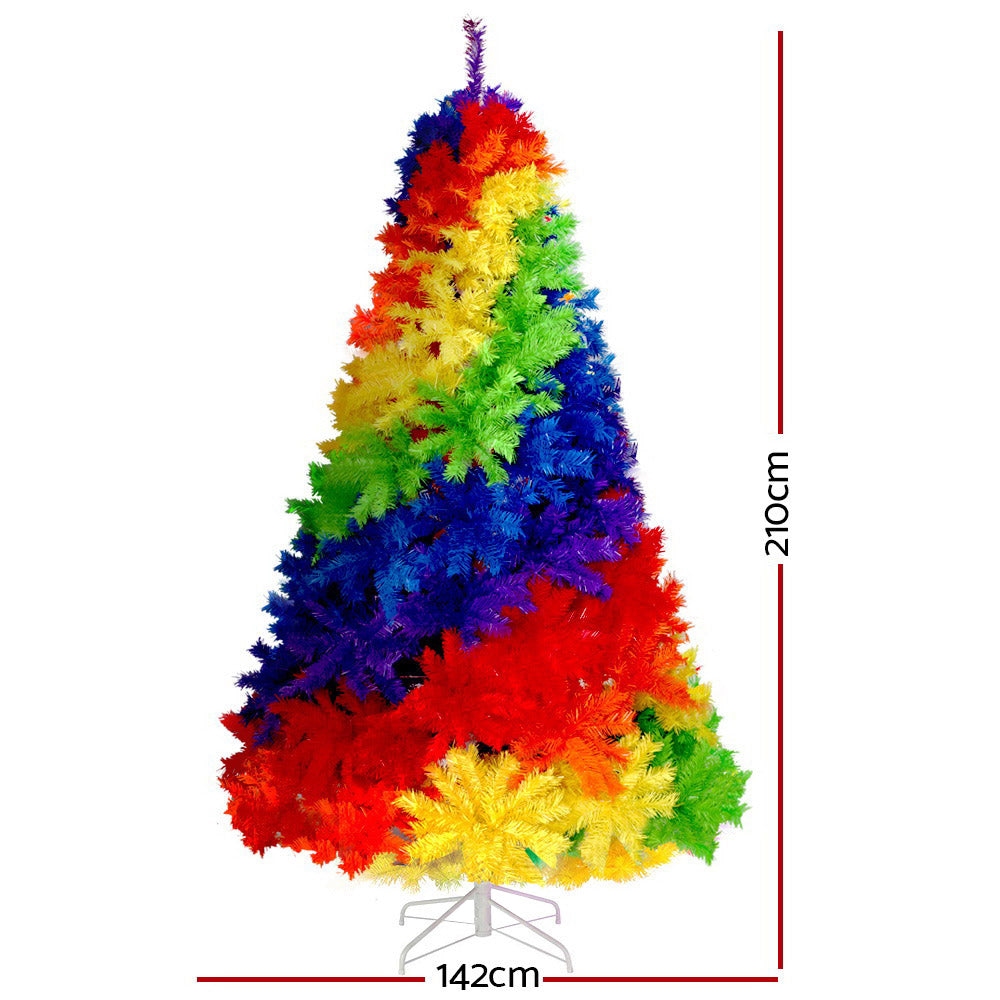 Jingle Jollys Christmas Tree 2.1M 7ft Xmas Colourful Rainbow Multi-colour