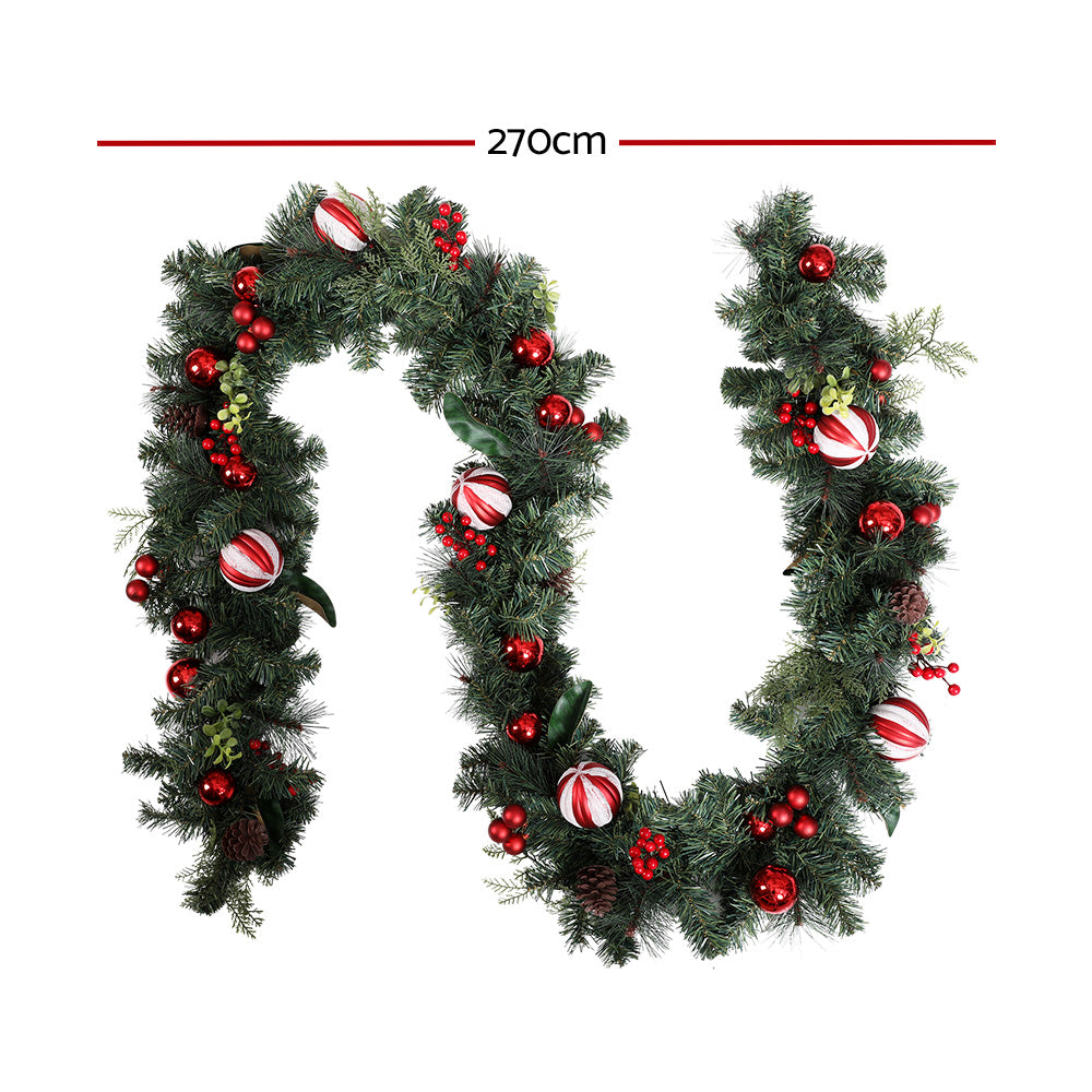 Jingle Jollys 2.7M 9FT Christmas Garland with Ornament Xmas Tree Decor