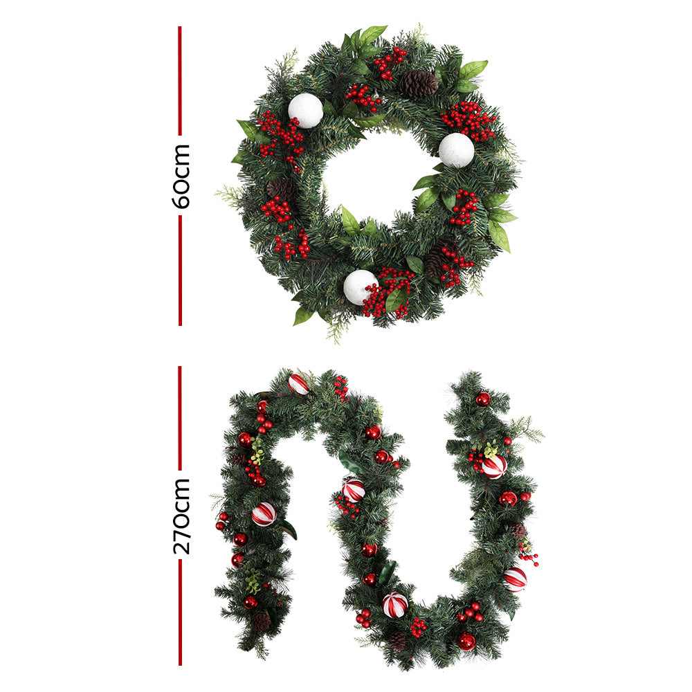 Jingle Jollys Christmas Garland with Wreath Set Ornaments Xmas Tree Decor