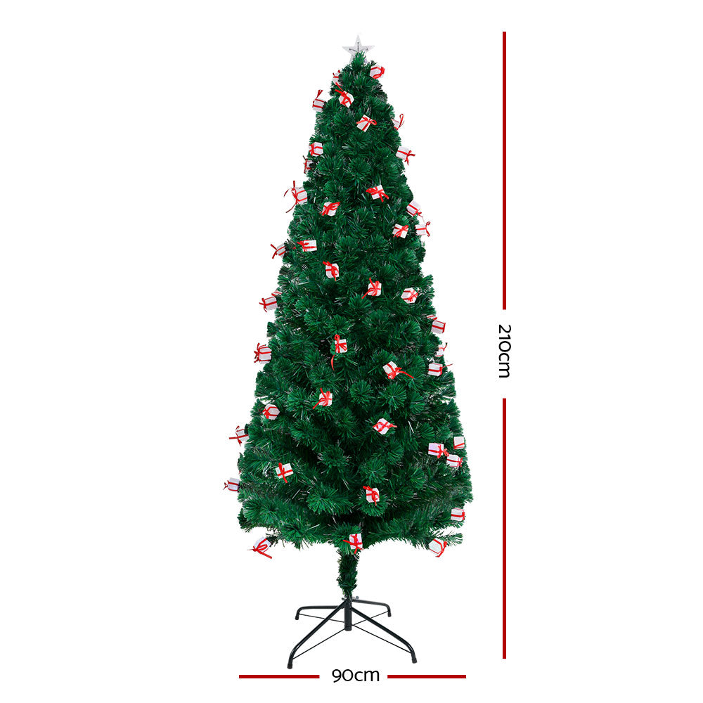 Jingle Jollys LED Christmas Tree 2.1m 7Ft Xmas Fibre Optic Green Multi-colour Lights