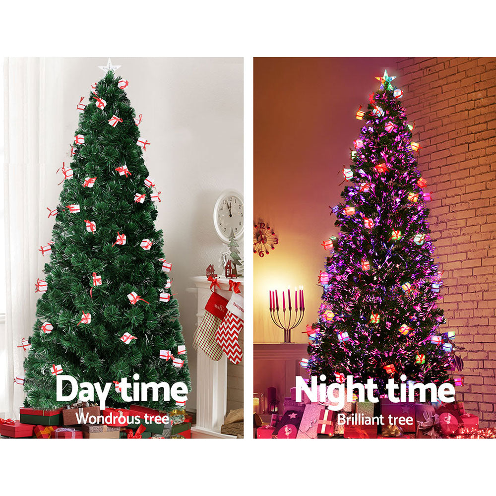 Jingle Jollys LED Christmas Tree 2.1m 7Ft Xmas Fibre Optic Green Multi-colour Lights