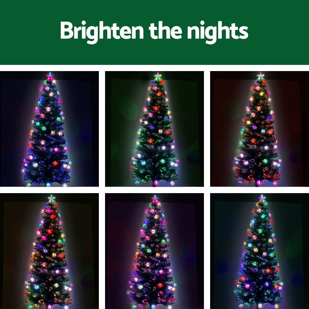 Jingle Jollys LED Christmas Tree 2.1m 7Ft Xmas Fibre Optic Green Multi-colour Lights