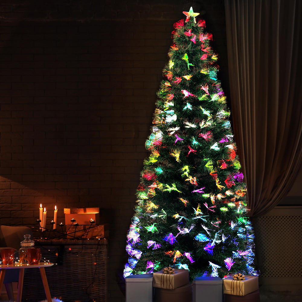 Jingle Jollys Christmas Tree 2.1M 7FT LED Xmas Multi Colour Lights Optic Fibre