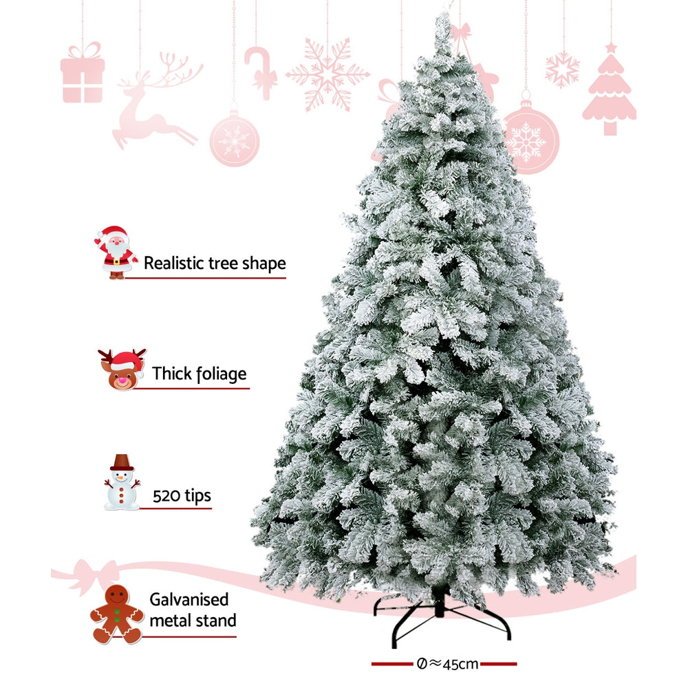 Jingle Jollys Snowy Christmas Tree 1.8M 6FT Xmas Decorations 520 Tips