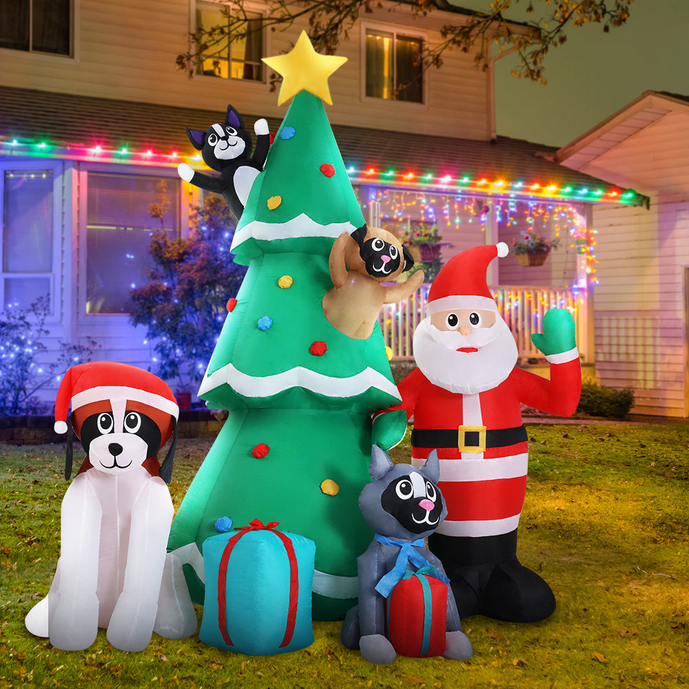 Jingle Jollys 3M Inflatable Christmas Tree Santa Lights Outdoor Decorations