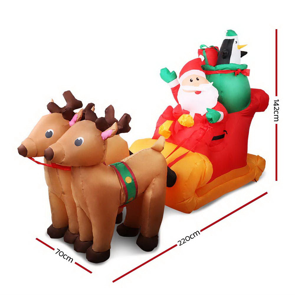 Jingle Jollys Christmas Inflatable Santa Sleigh 2.2M Outdoor Decorations LED