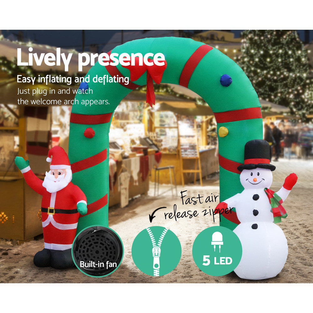Jingle Jollys 2.8M Christmas Inflatable Giant Arch Way Santa Snowman Light Decor
