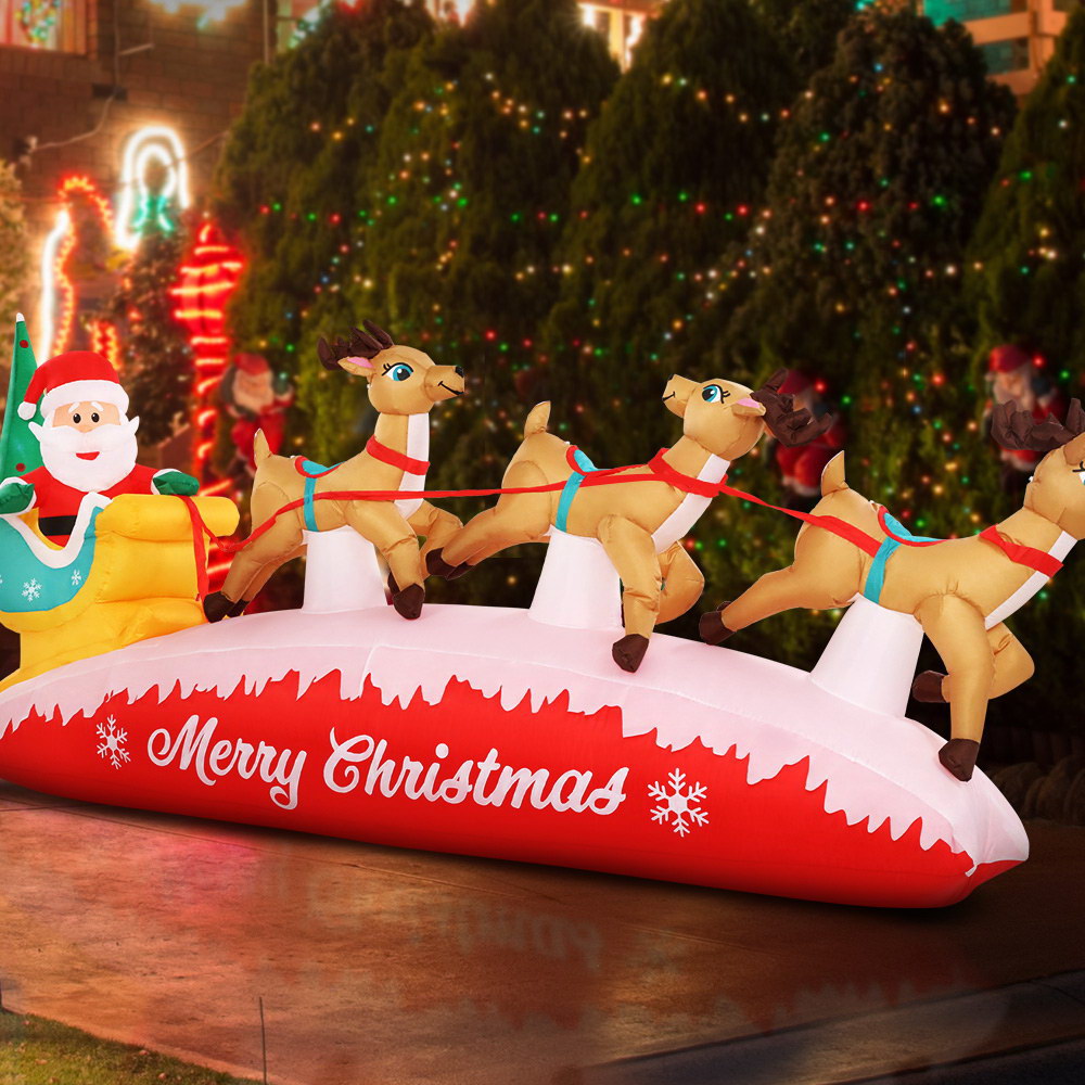 Jingle Jollys Inflatable Christmas Santa On Sleigh 2.8M Lights Outdoor Decorations