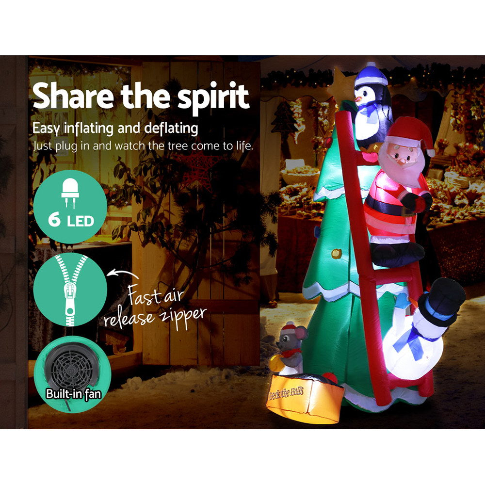 Jingle Jollys Inflatable Christmas Tree Santa 1.8M Decorations Outdoor LED Light