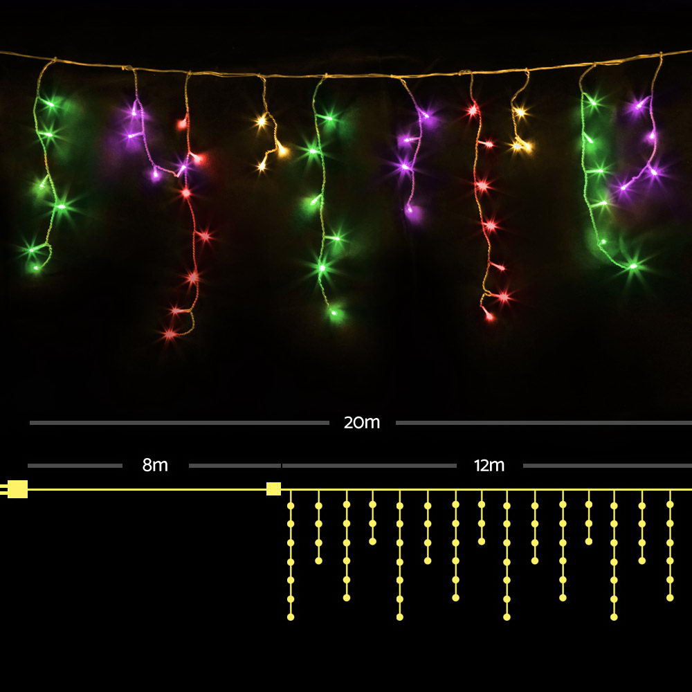 Jingle Jollys 500 Icicle Lights - Multi Colour