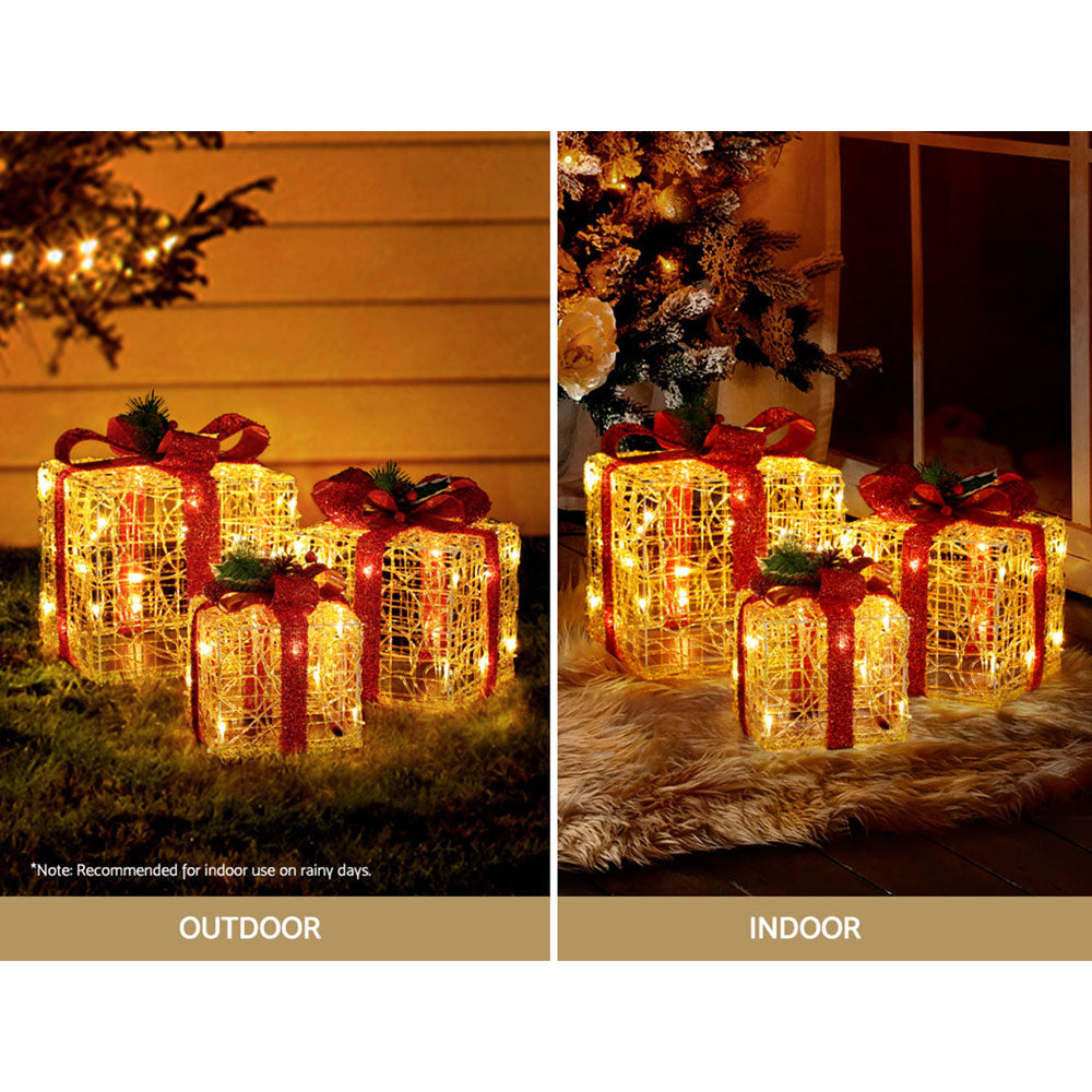 Jingle Jollys Christmas Lights LED Light Motif Reindeer 3PCS Gift Box Decor 3D