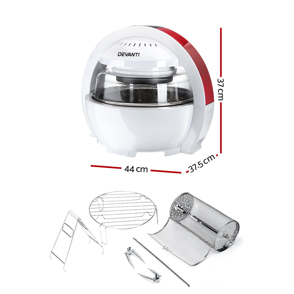 Devanti 13L Air Fryer Oven Cooker - White & Red