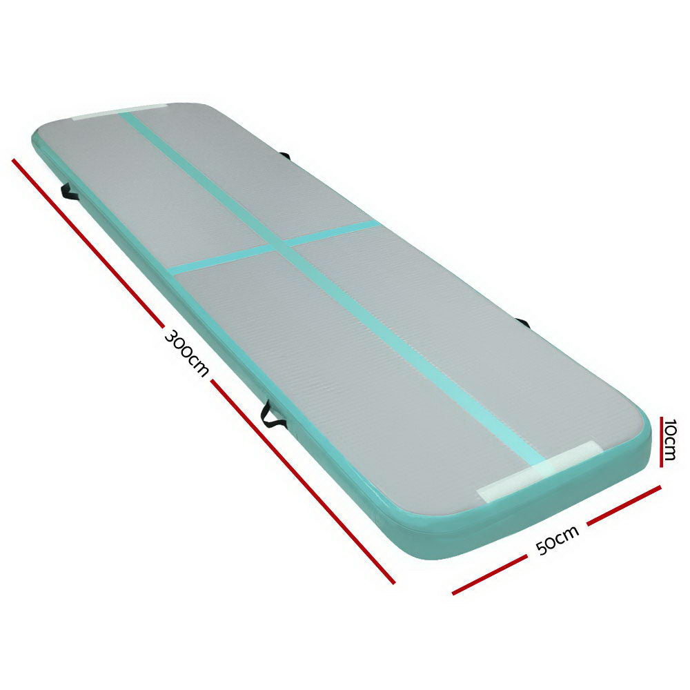 Everfit Inflatable Air Track Mat Gymnastic Tumbling 3m x 50cm - Mint & Grey