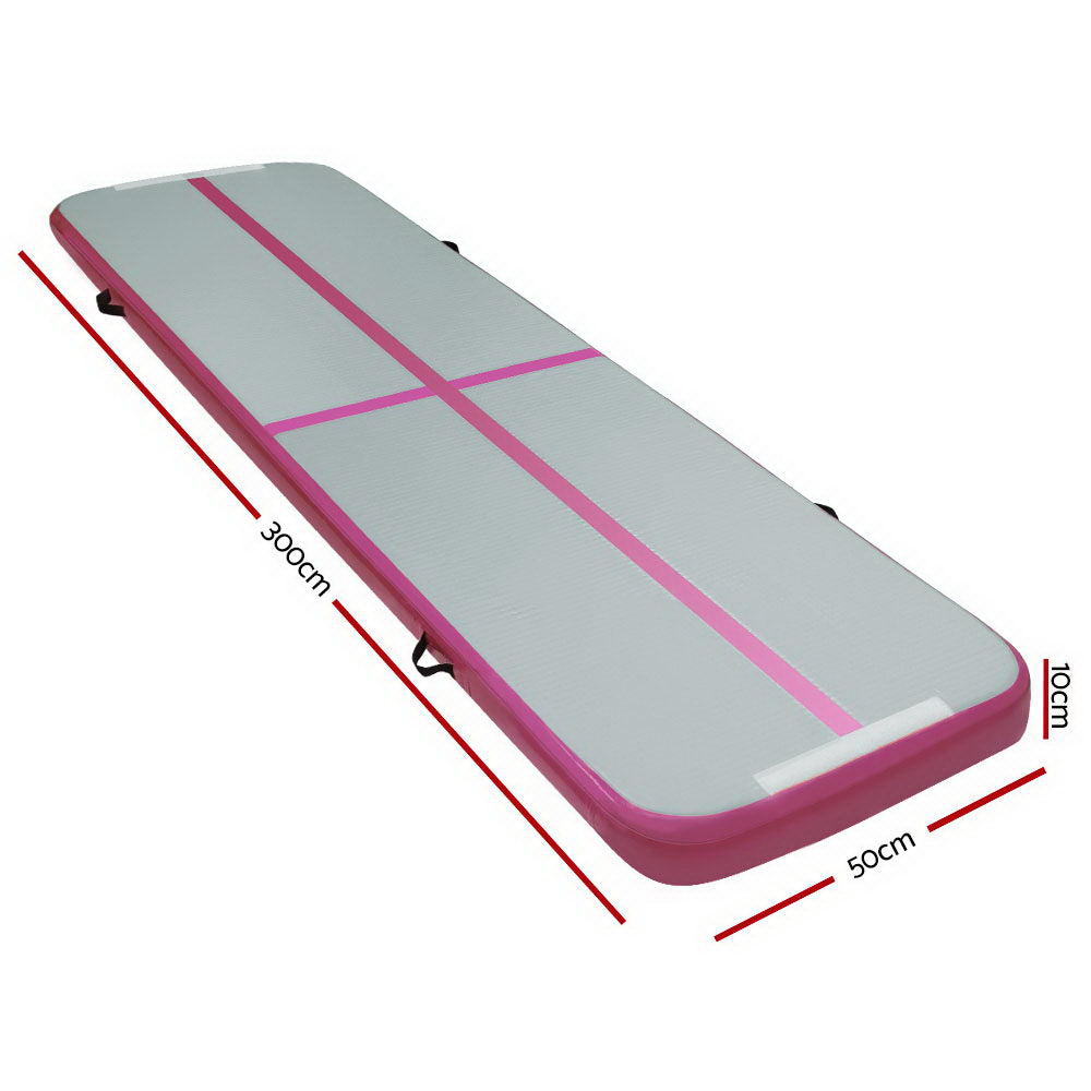 Everfit Inflatable Air Track Mat Gymnastic Tumbling 3m x 50cm - Pink & Grey