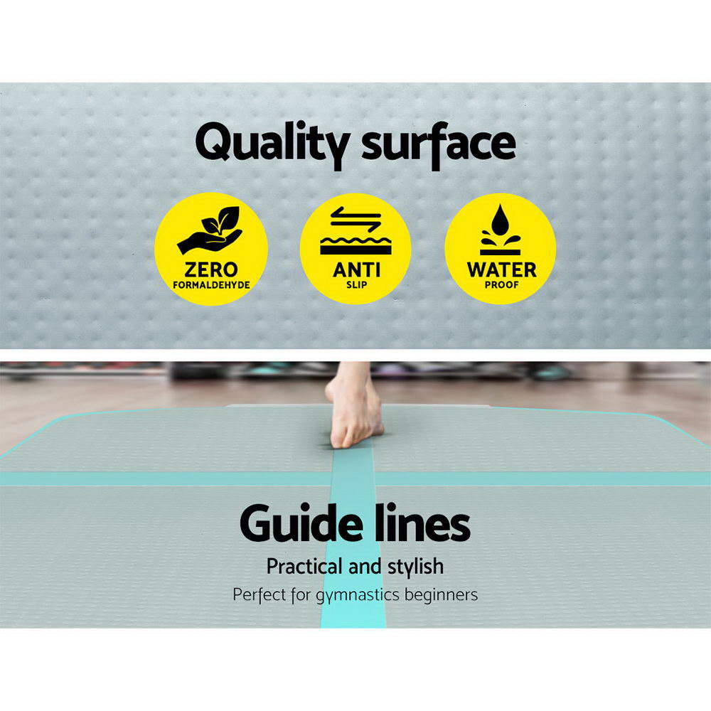 Everfit 3m x 1m Air Track Mat Gymnastic Tumbling Mint Green and Grey