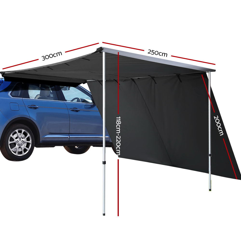 Weisshorn Car Shade Awning 2.5 X 3M W/ Extension 3 X 2M   Charcoal Black