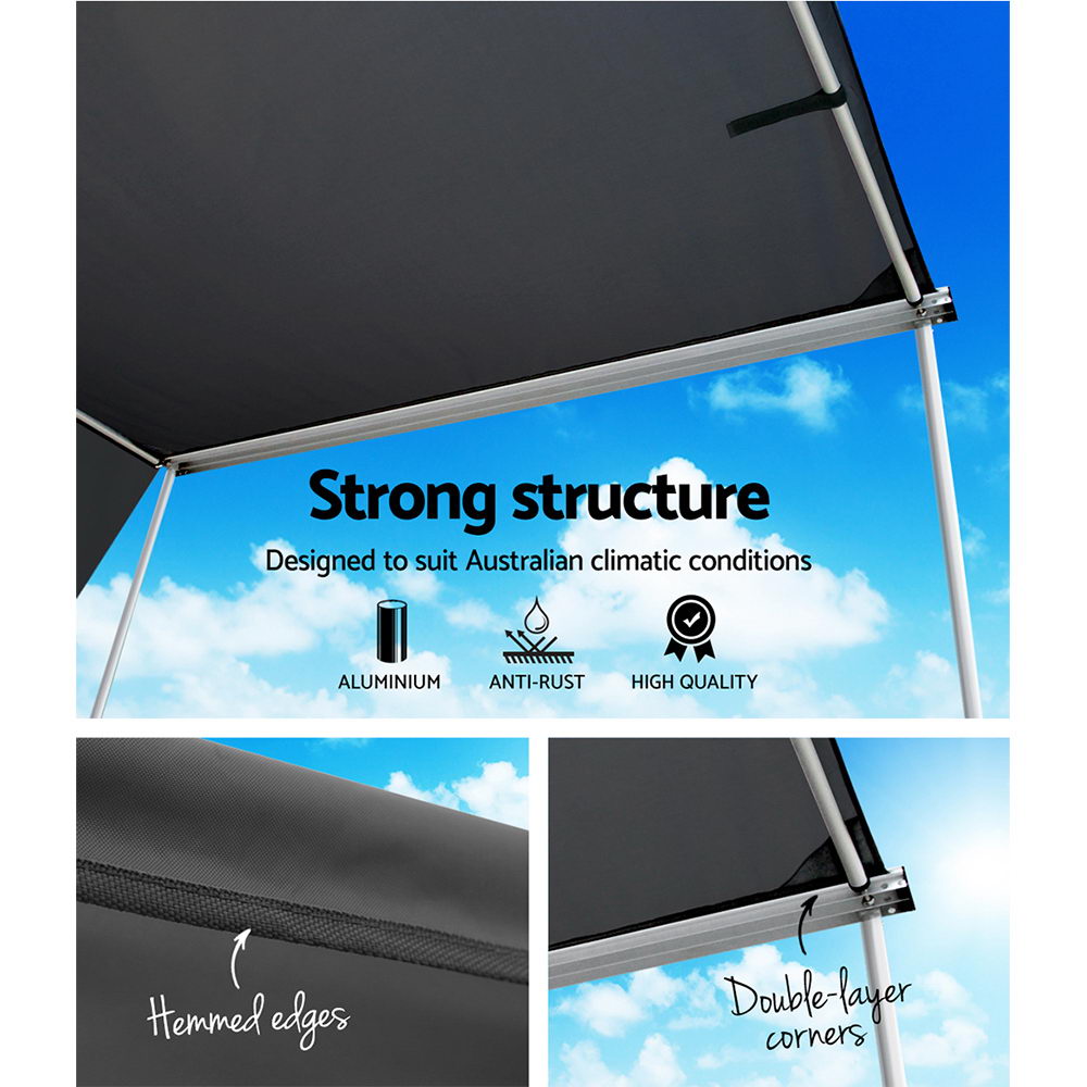 Weisshorn Car Shade Awning 2.5 X 3M W/ Extension 3 X 2M   Charcoal Black