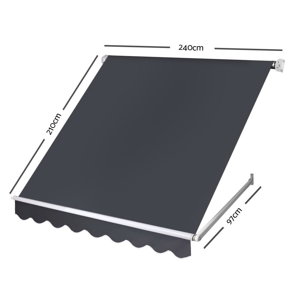 Instahut 2.4m x 2.1m Retractable Fixed Pivot Arm Awning - Grey