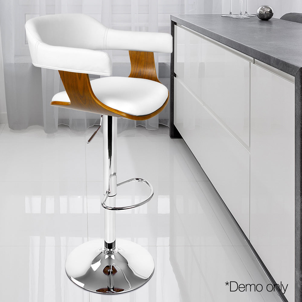 Artiss Wooden PU Leather Bar Stool - White and Chrome