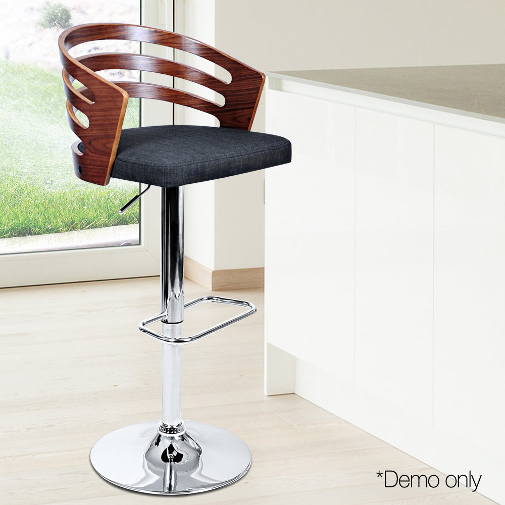 Artiss Wooden Bar Stool with Fabric Seat - Dark Grey